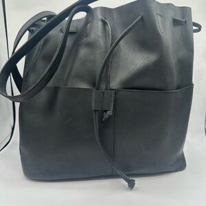 Parker Clay Smooth Black Leather Shoulder Bucket Bag